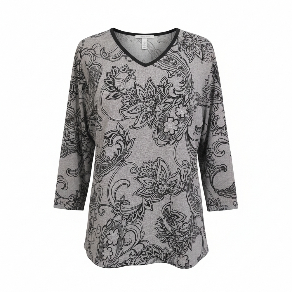Cathy Daniels Black and Gray Floral Blouse
